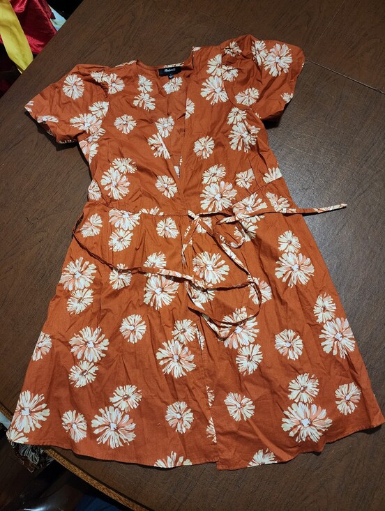 Madewell Dresses & Skirts - Madewell Rust Wrap Dress with Cream Floral Print